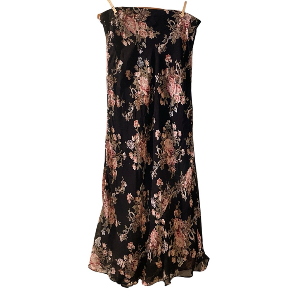 Vintage 90s Strapless Fall Floral Maxi Dress Lined Boho Grunge Cottagecore S/M